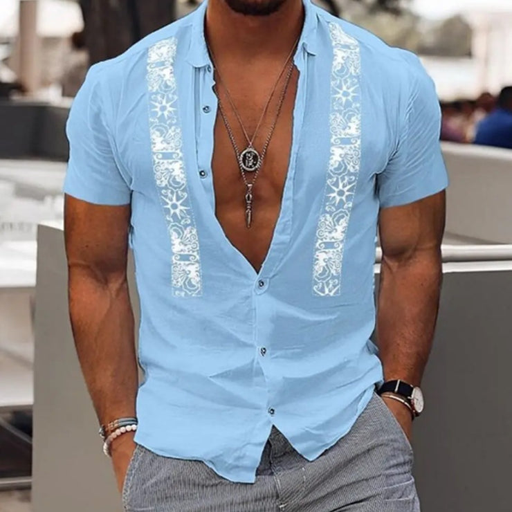 Fashion Men's Hawaiian Shirt Striped Beach Holiday Short Sleeve