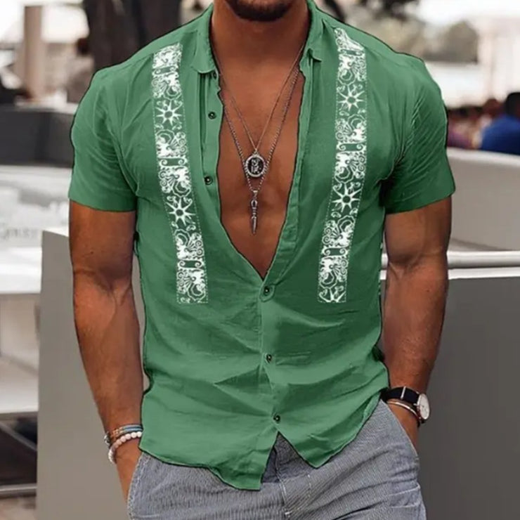 Fashion Men's Hawaiian Shirt Striped Beach Holiday Short Sleeve