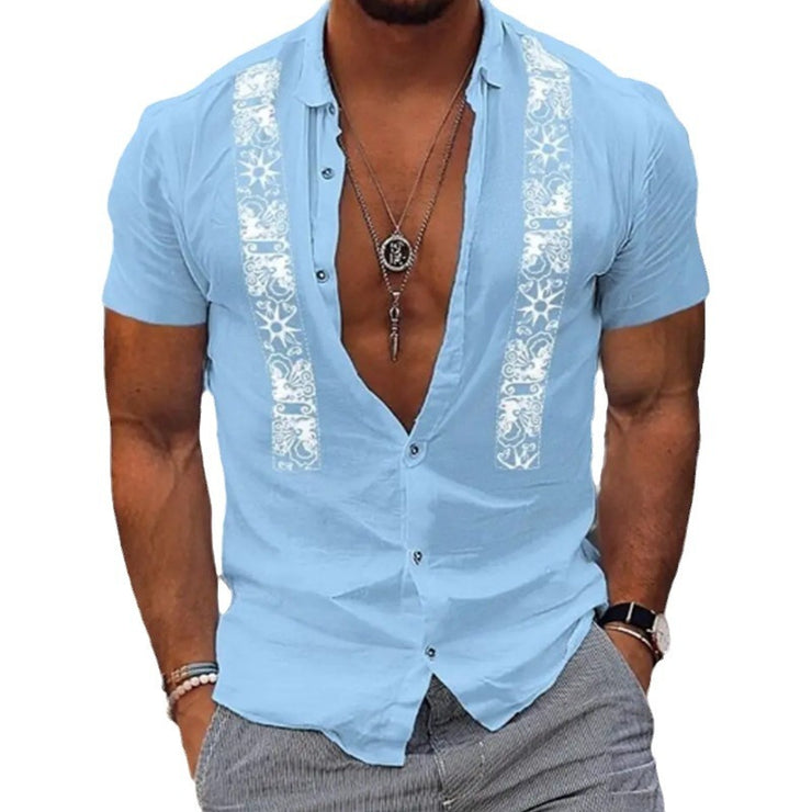 Fashion Men's Hawaiian Shirt Striped Beach Holiday Short Sleeve