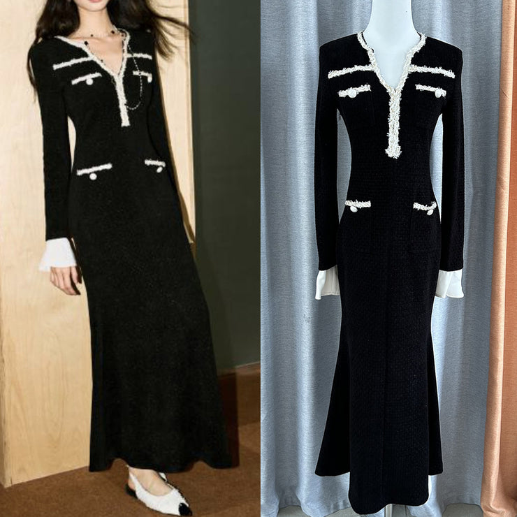 Contrast Color Fishtail Waist Dress