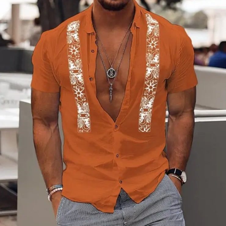 Fashion Men's Hawaiian Shirt Striped Beach Holiday Short Sleeve