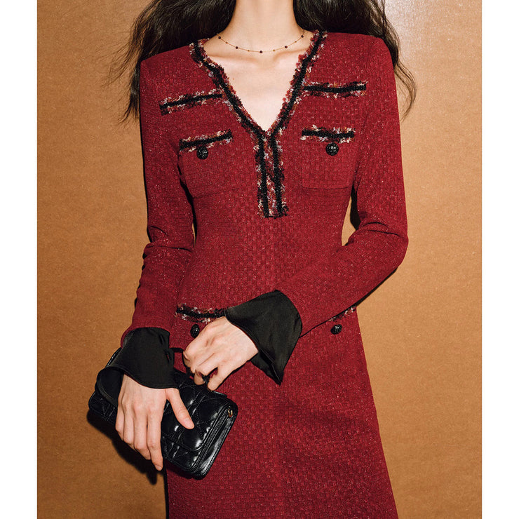 Contrast Color Fishtail Waist Dress