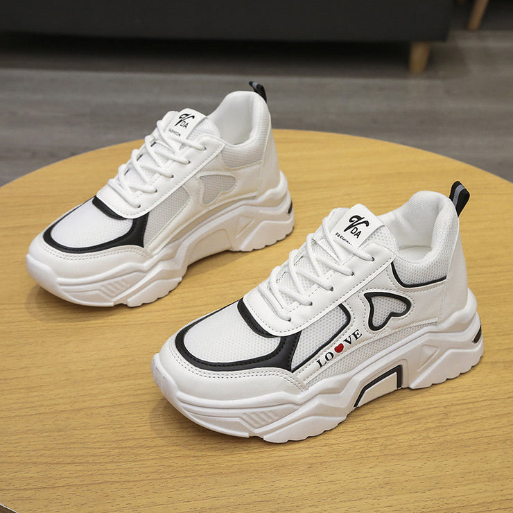 Women's Spring Casual Sports Low-top Platform Height Increasing Skinny White Shoes