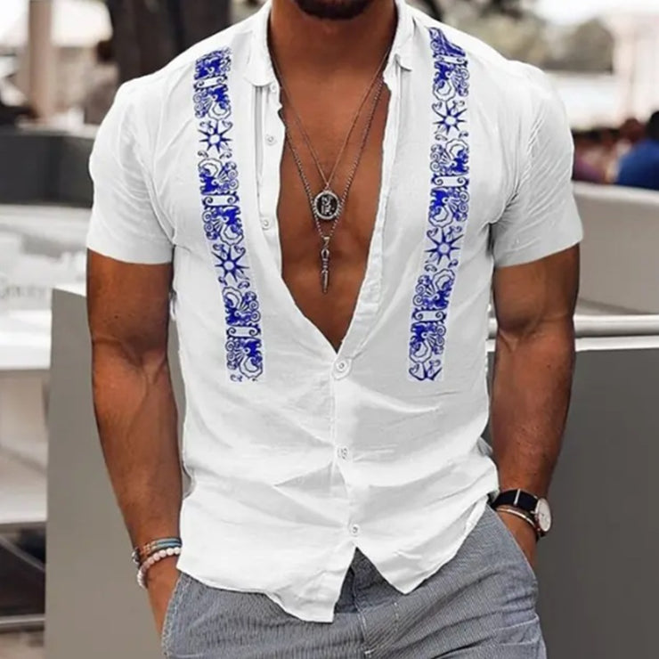 Fashion Men's Hawaiian Shirt Striped Beach Holiday Short Sleeve